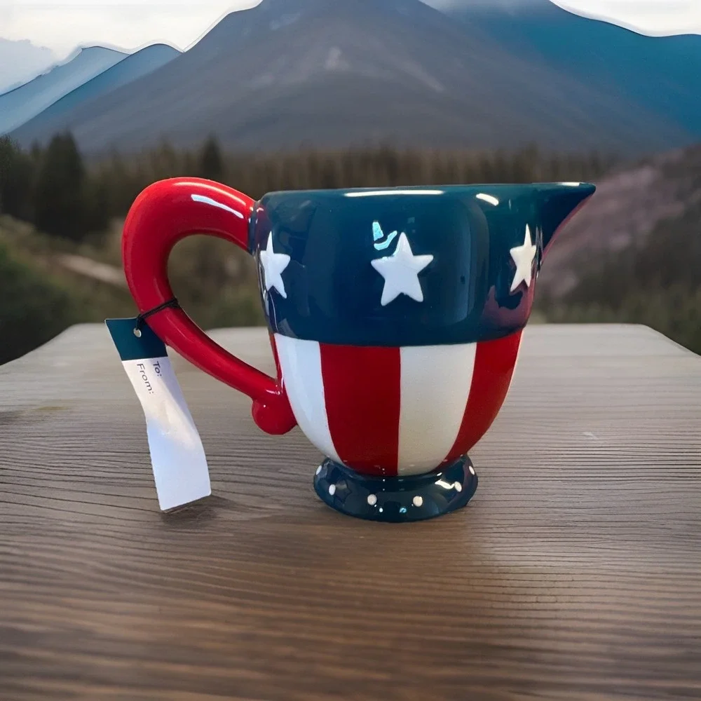 Carnival Cottage Stars & Stripes Red White Blue Ceramic Creamer Pitcher